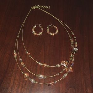 Handmade brown/gold crystal necklace & earring set